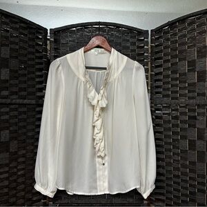Jade Melody Tam White Polyester Blouse ruffle long sleeved loop button closure S